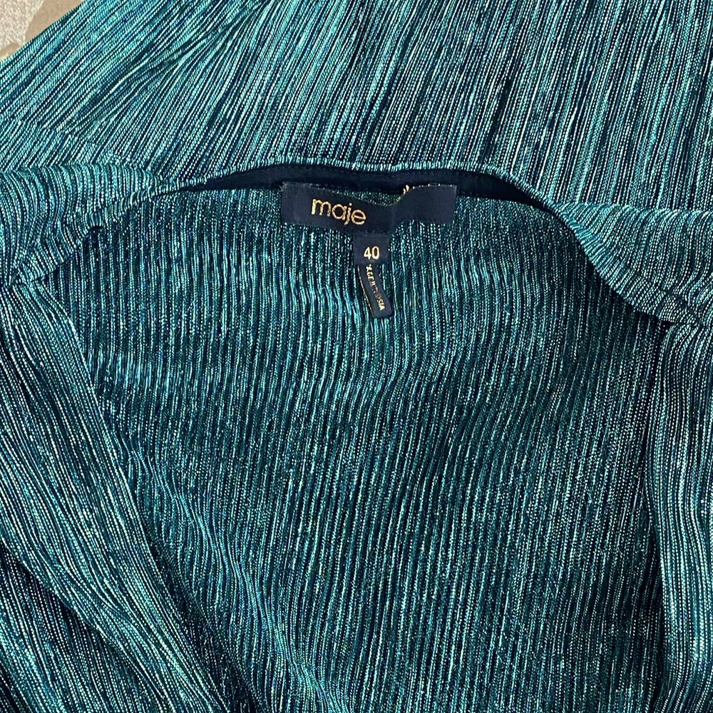 Maje Stretch Lurex Ruffled Dress in Emerald sz 40 8 - Picture 3 of 3
